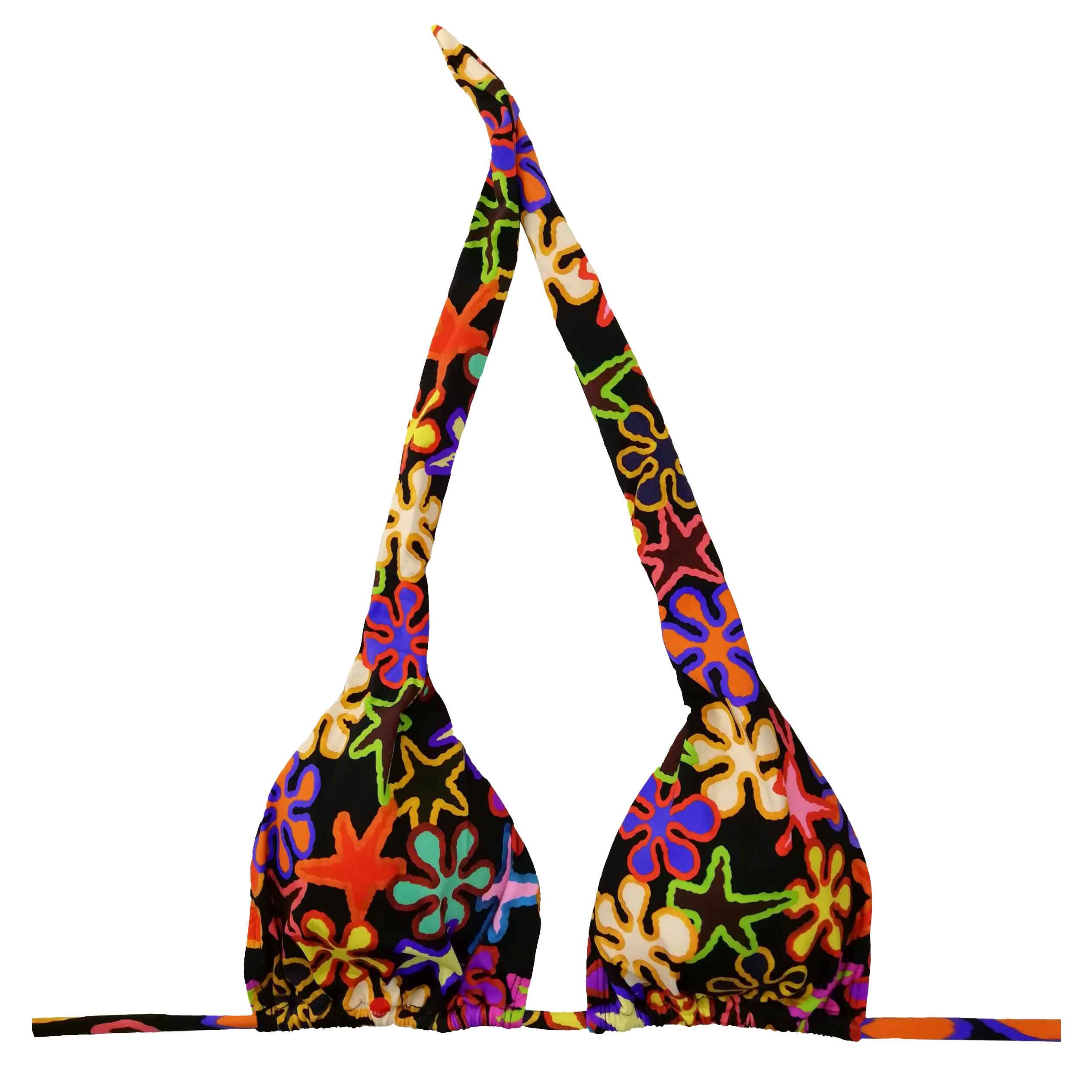 Top de cortina con copa C y estampado floral pop con fondo negro