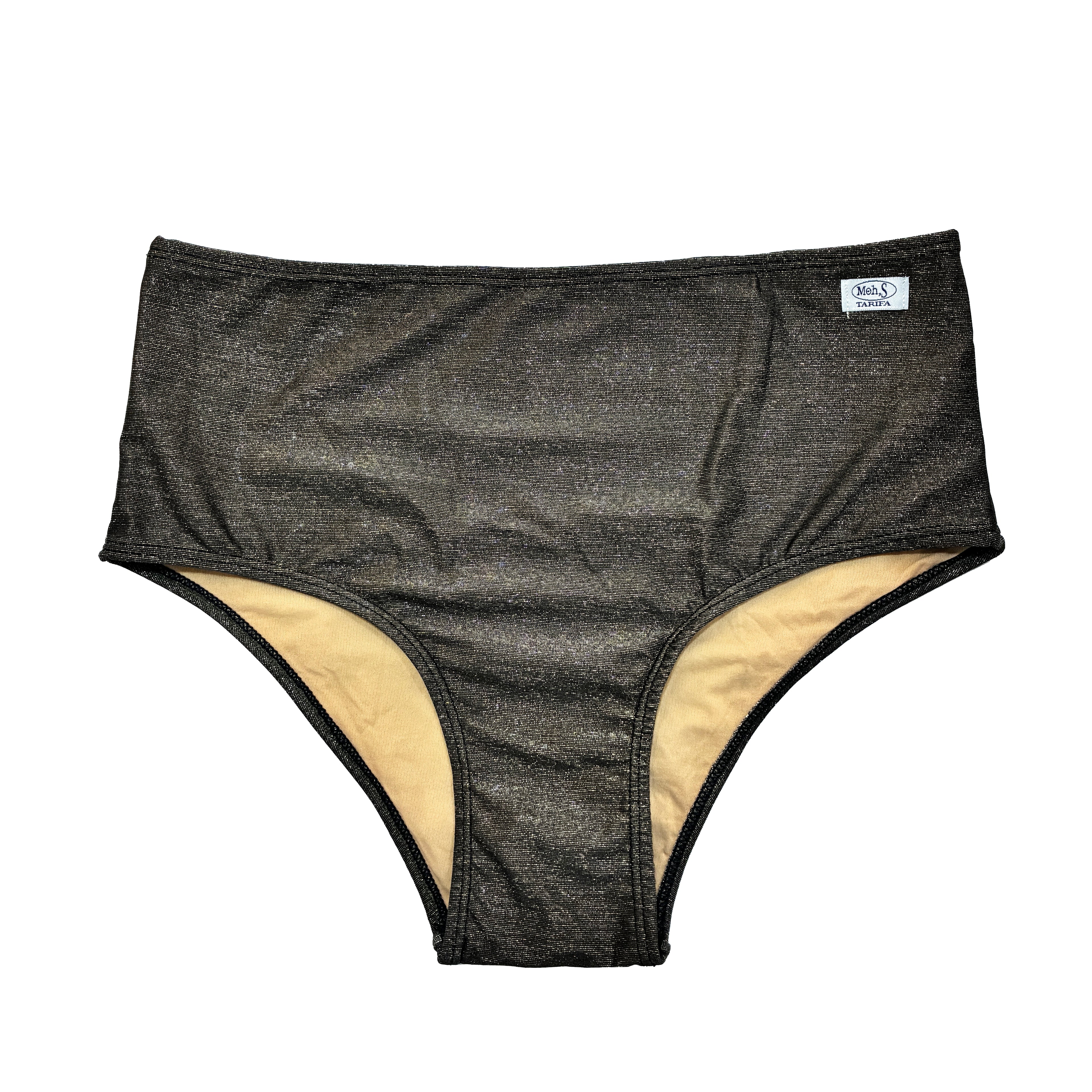 Braga de bikini talle alto en tejido brillante color bronce de fabricación artesanal.