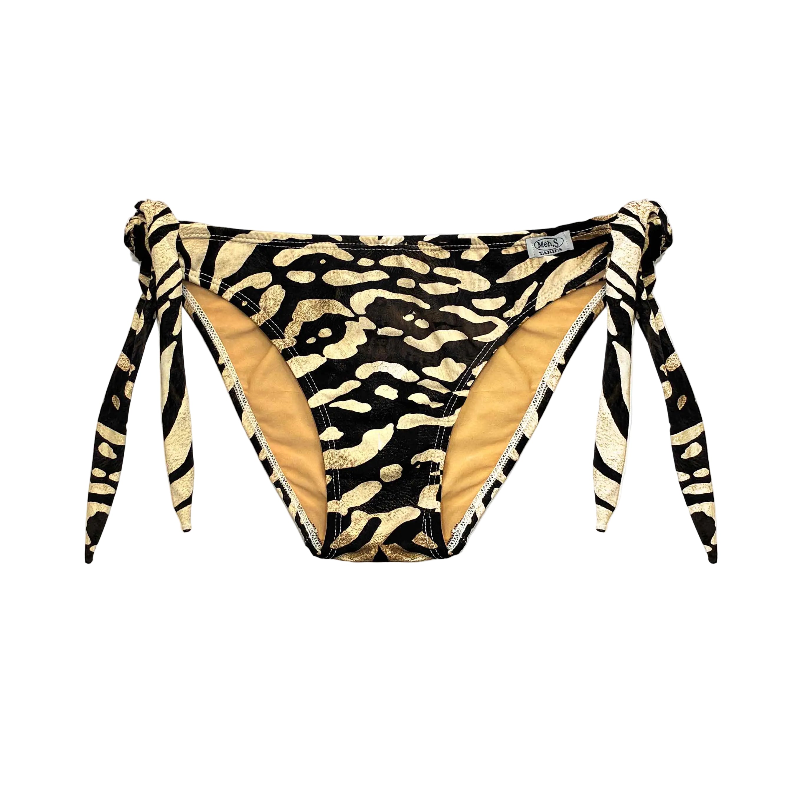 Braga de bikini atada con lazos en estampado de Cebra. Fabricación artesanal en Tarifa.