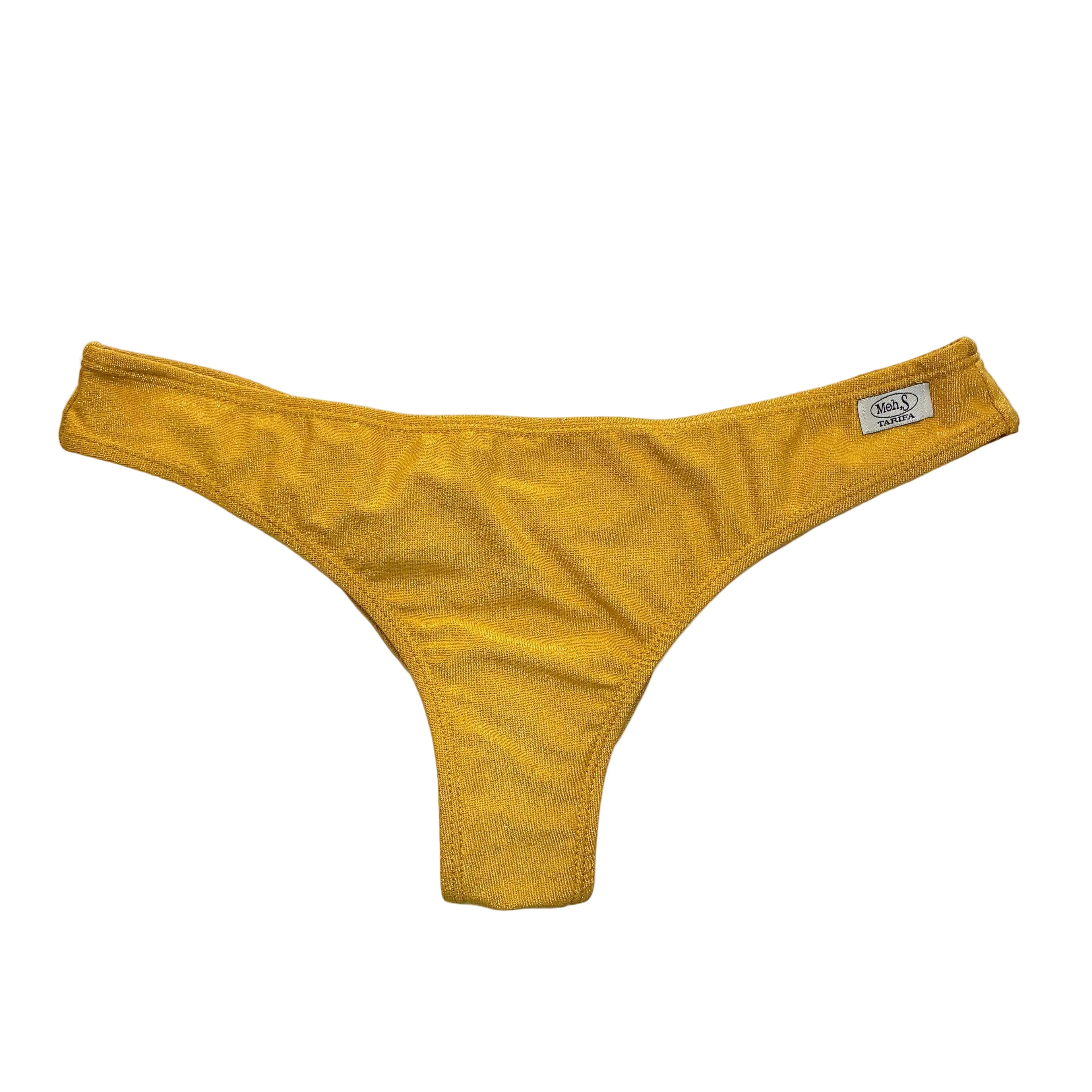 Braga de bikini semitanga en lurex dorado con rizo trasero y diseño sin costuras efecto push-up.