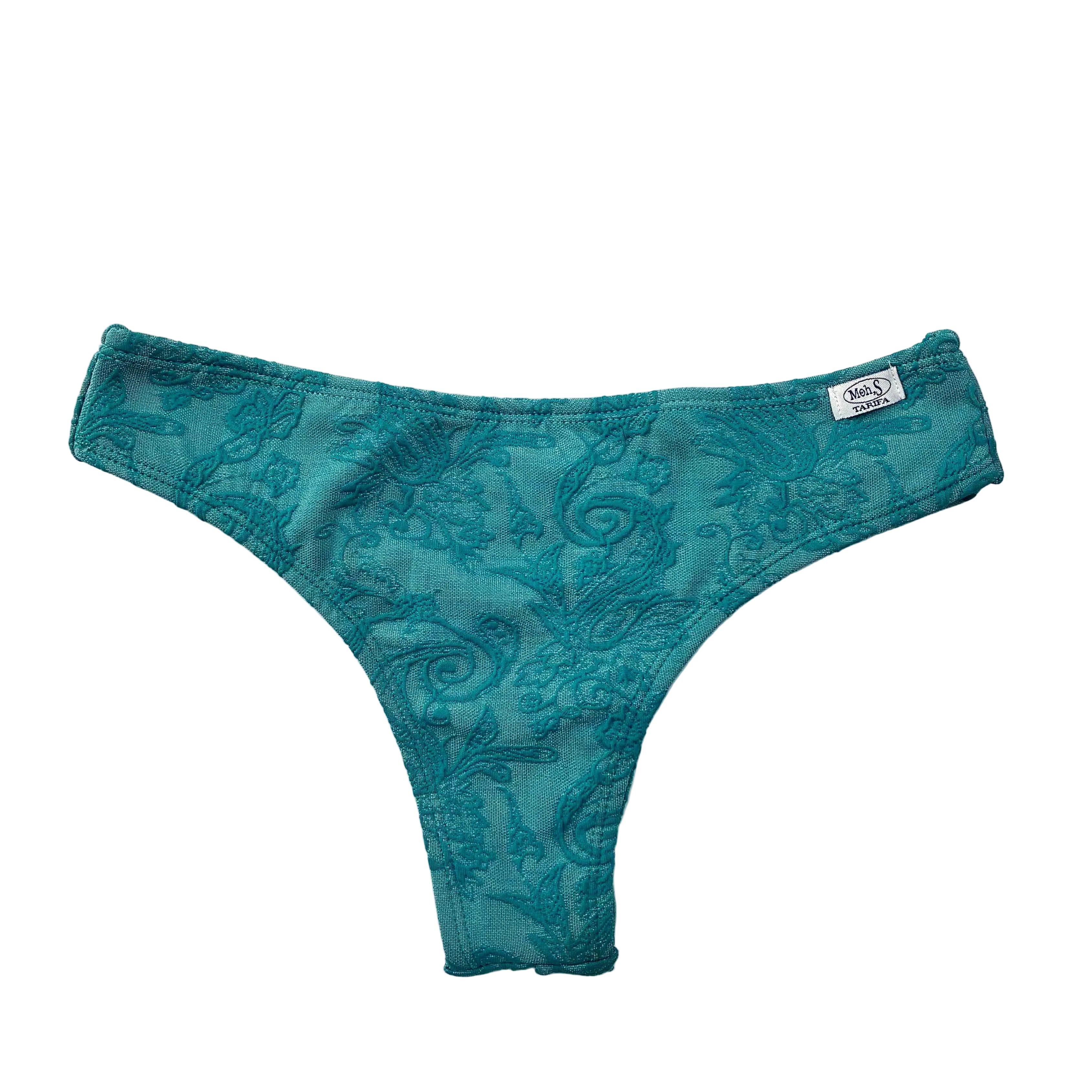 braga bikini semitanga verde adamascado fabricación artesanal en Tarifa
