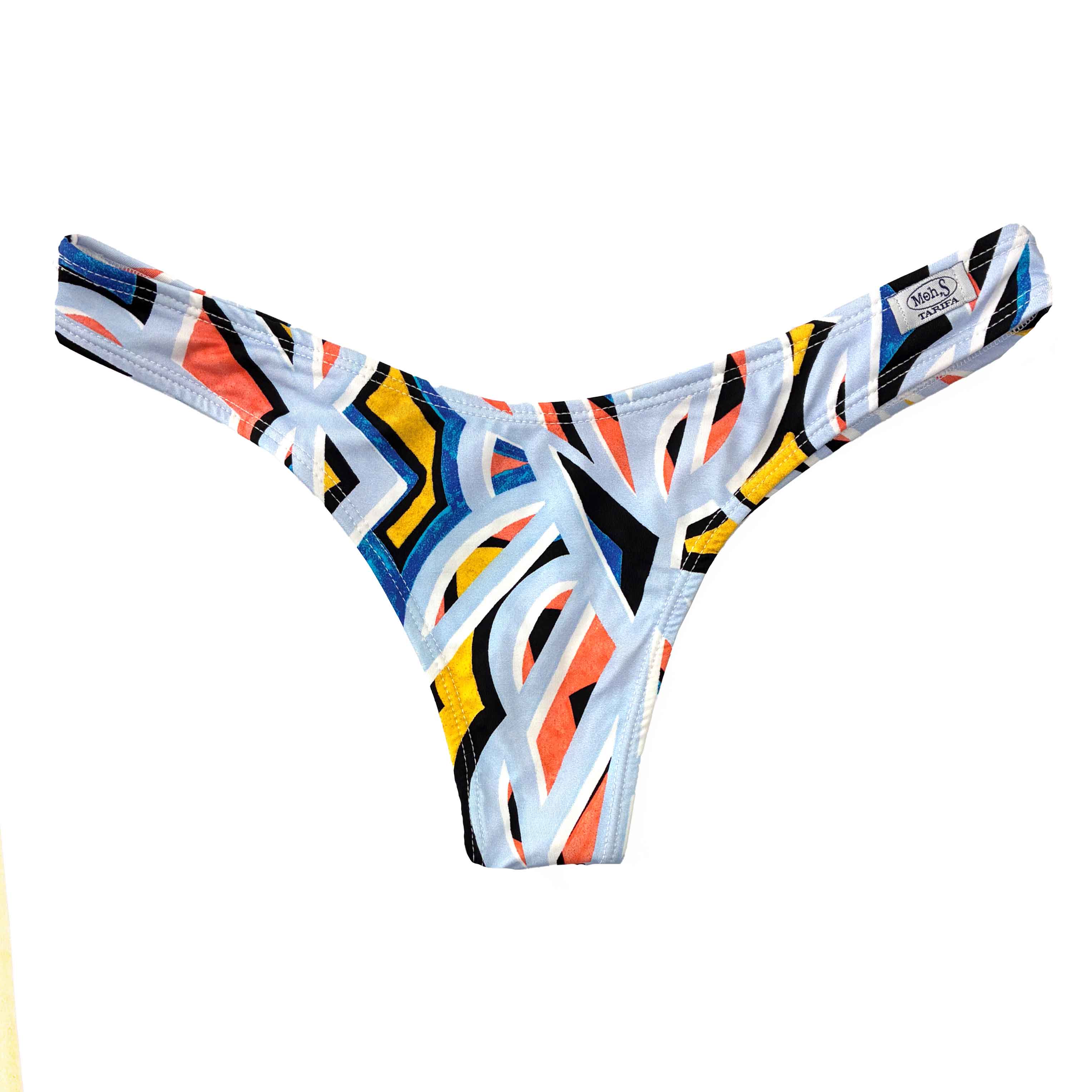 Braga de bikini brasileña en V con estampado geométrico celeste fabricada en Tarifa 