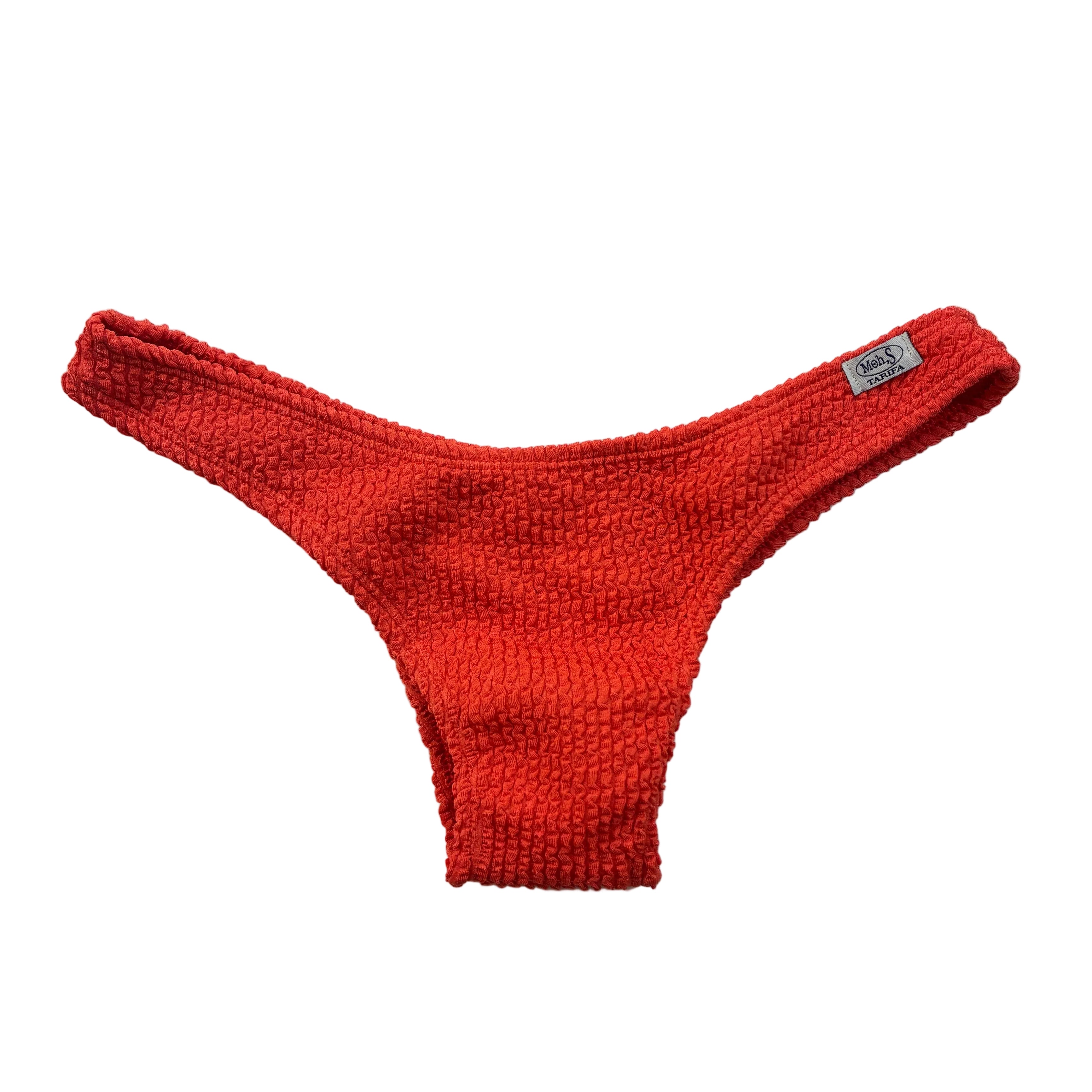 Braga brasileña en V de lycra roja rugosa confeccionada en España,Tarifa