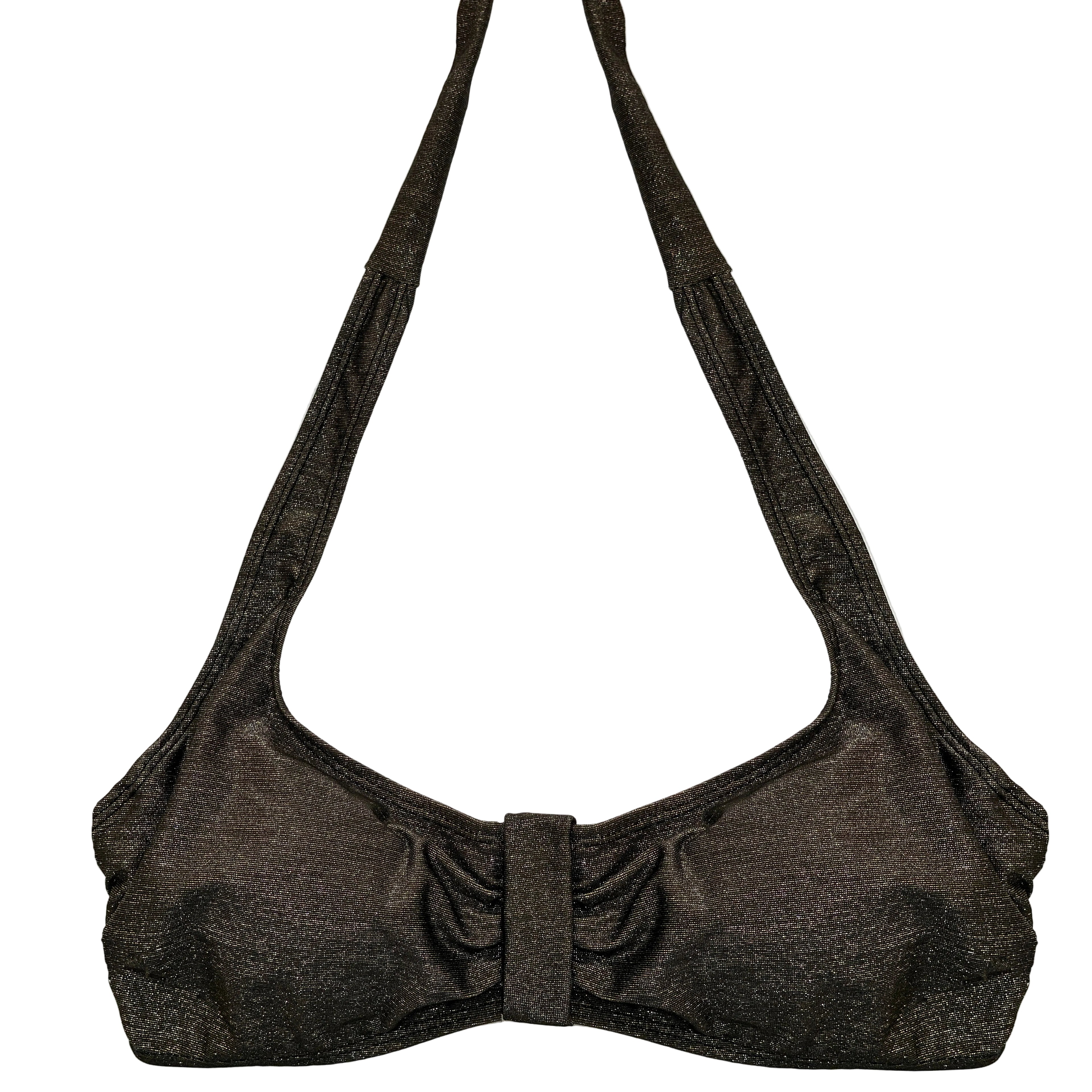 Top de bikini artesanal con aro copa C en tejido brillante color bronce viejo