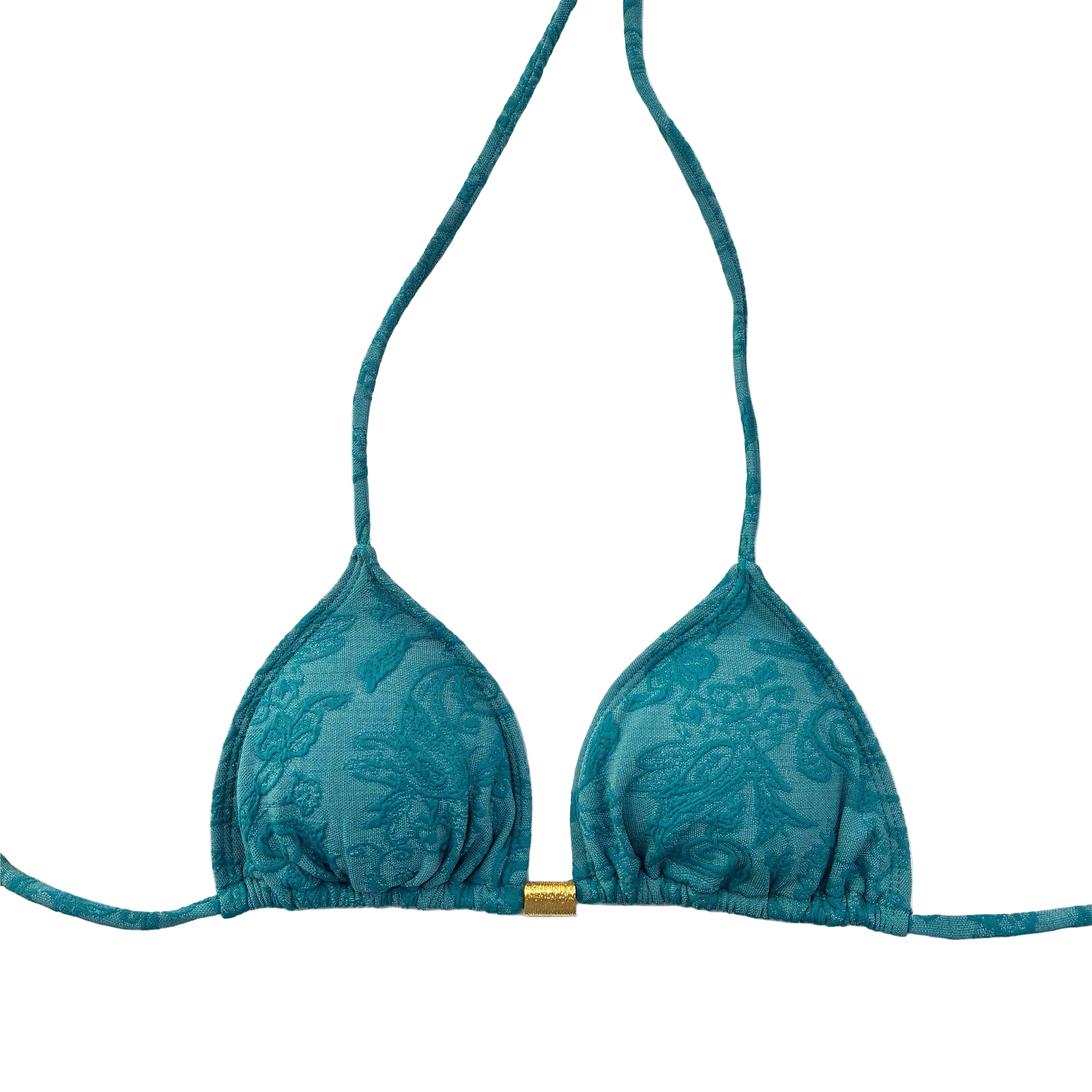 Top bikini triángulo verde adamascado hecho a mano en Tarifa edición limitada