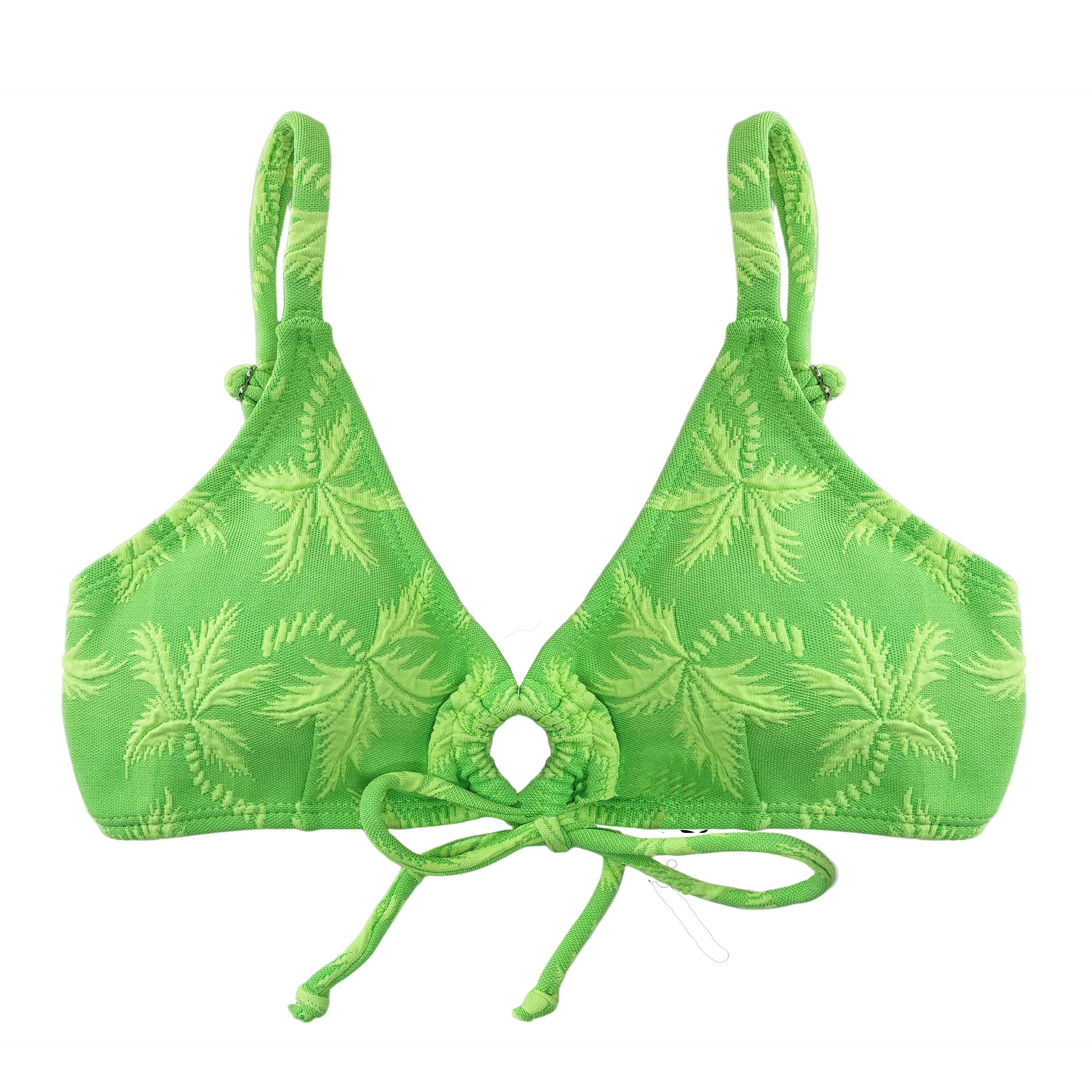 Top de bikini de camiseta con tirantes regulables en verde limón adamascado